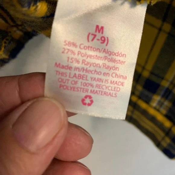 No Boundaries Yellow Cropped Flannel Top Juniors Size 7-9 - Picture 7 of 8